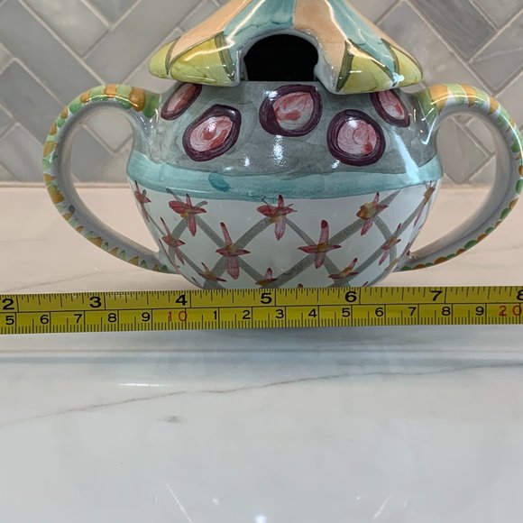 MacKenzie-Childs Taylor Ceramics โOdd Fellowsโ Lidded Sugar Bowl โ Hand-crafted - Picture 13 of 14
